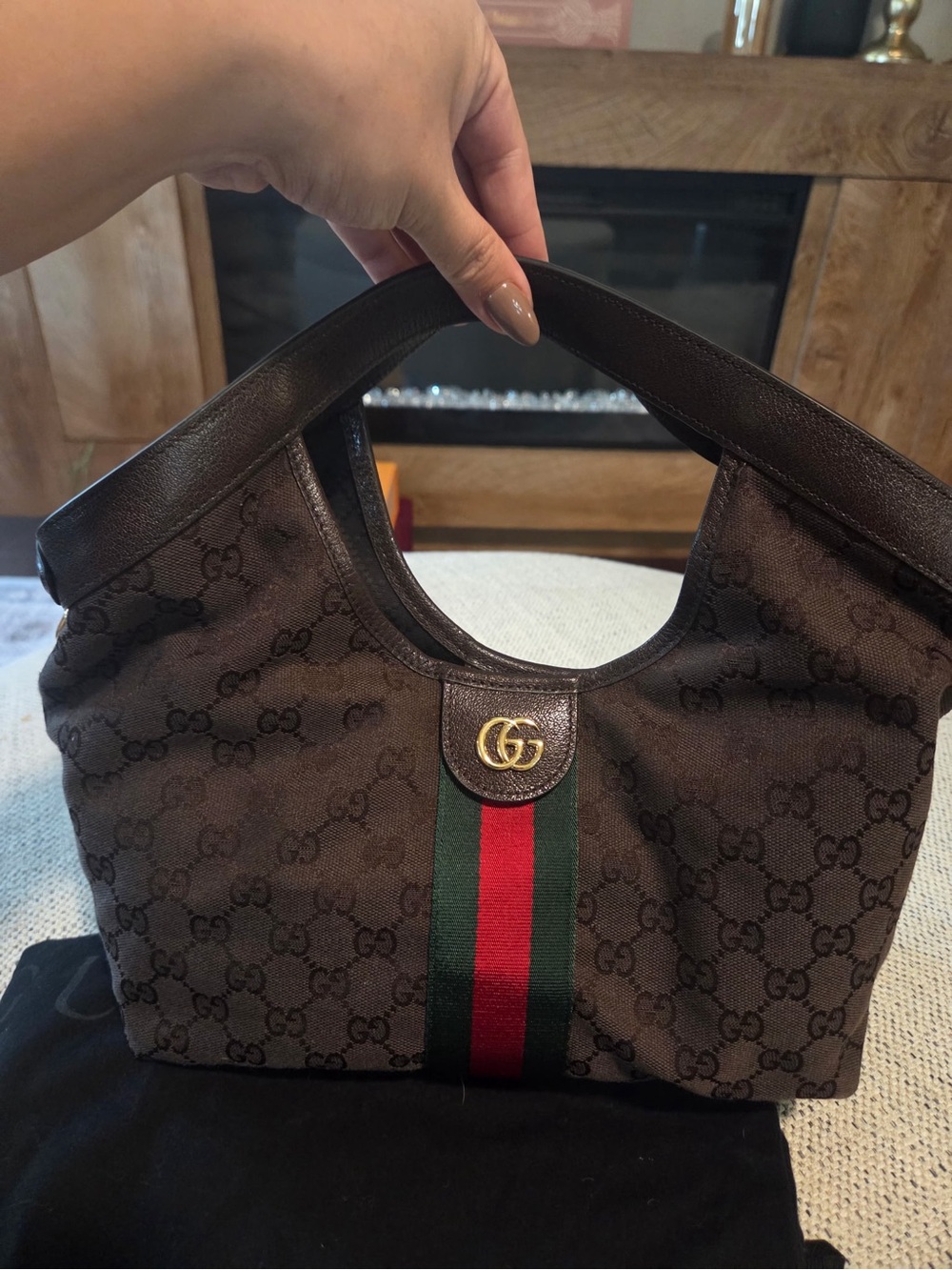 Authentic Gucci Small Giglio tote Brown Canvas with organizer